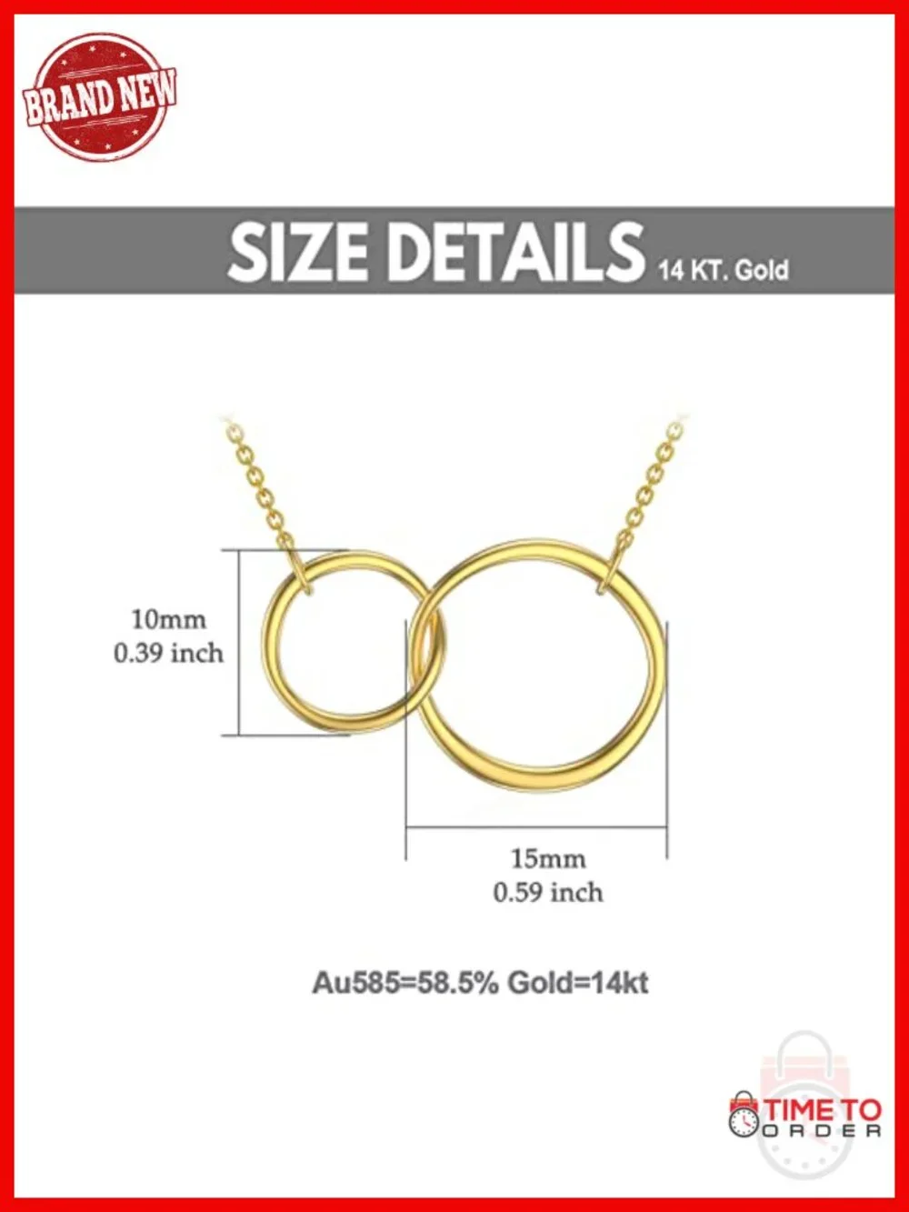 14K Real Gold Interlocking Circle Pendant Necklace Mother Daughter Double